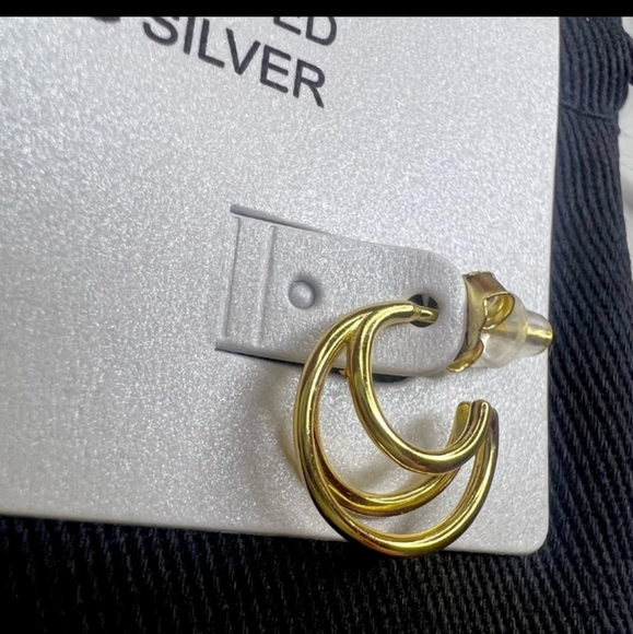 14K Gold Colored Lightweight Chunky Open Hoops | Gold Hoop Earrings - Picture 2 of 5